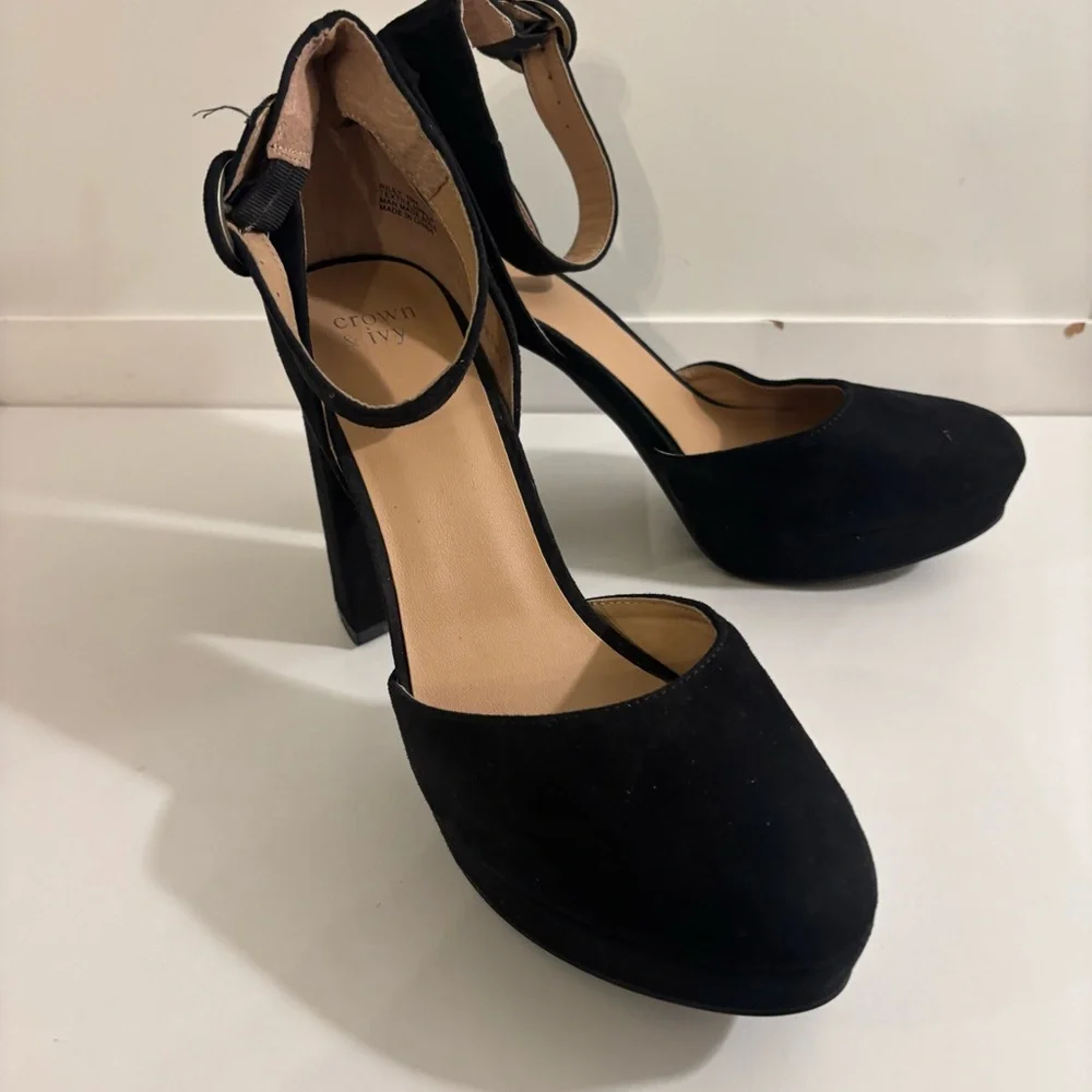 Crown & Ivy Riley Black Ankle Strap Box Platform Heels Size 10